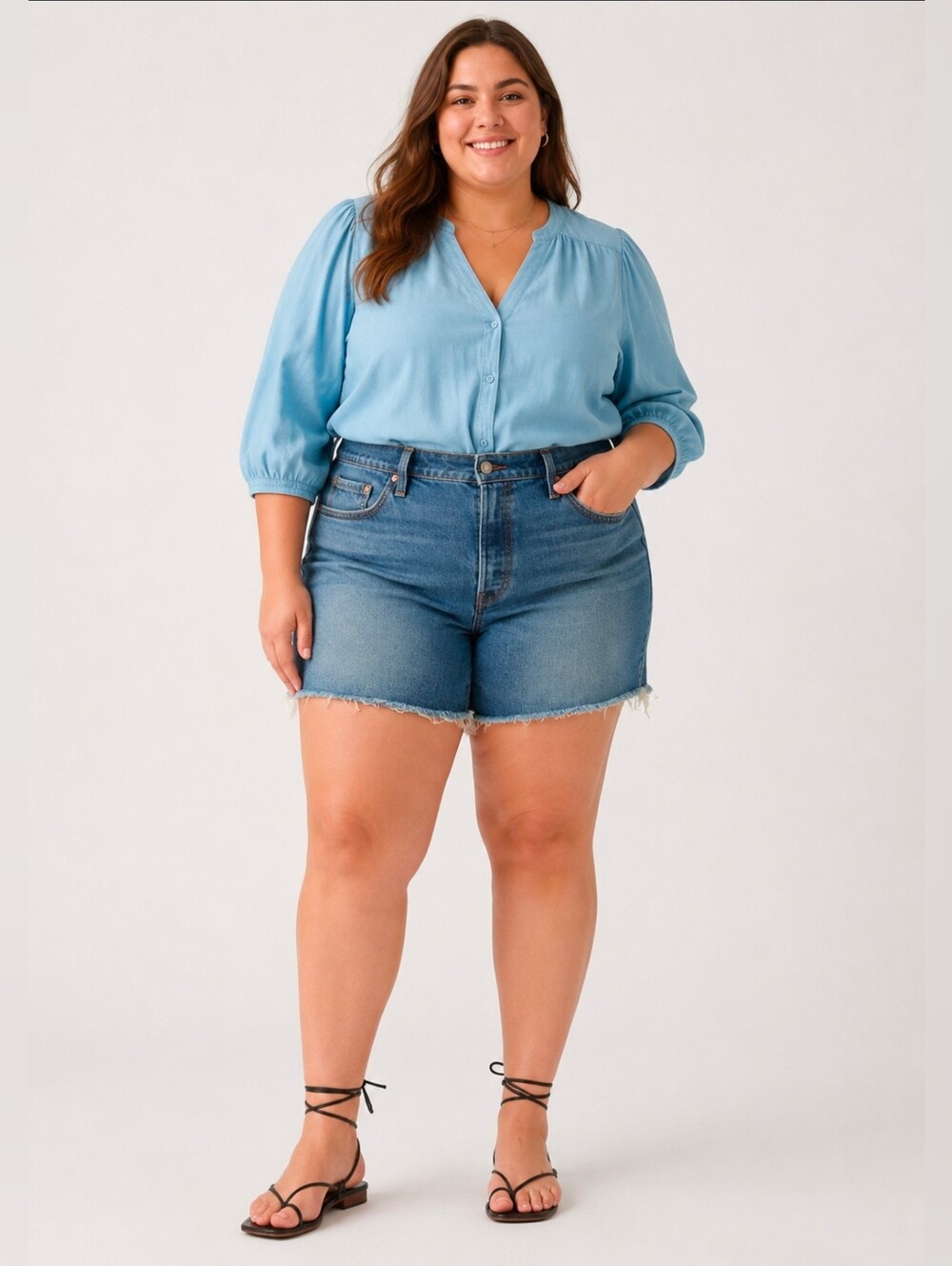 Levi's 501 Mid Thigh Shorts High Rise Stretch Denim Frayed Hem Women's Size 34 N
